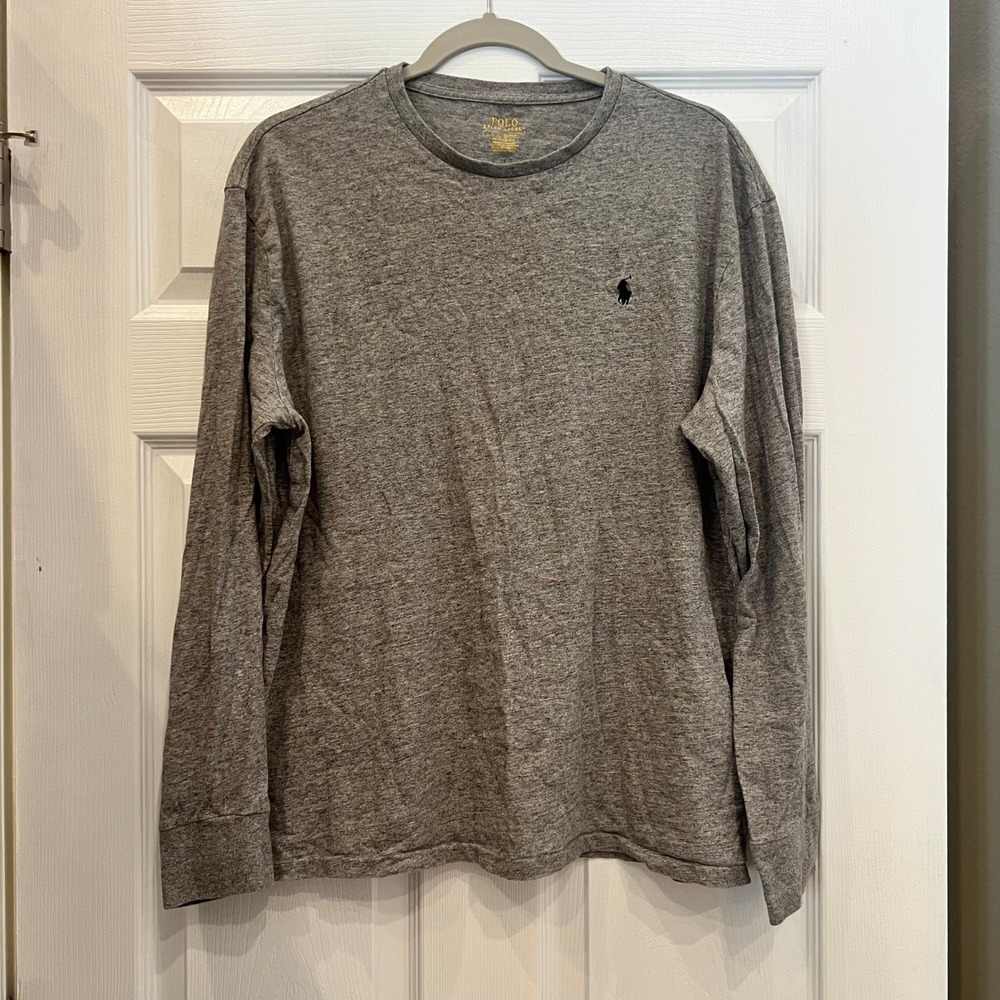Polo Ralph Lauren Long Sleeve T-Shirt Cotton Heather Grey Classic Fit Preppy L